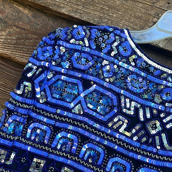 PAPÉLLE BOUTIQUE evening sequin silk vintage latch down jacket fully lined 80s - Picture 8 of 9